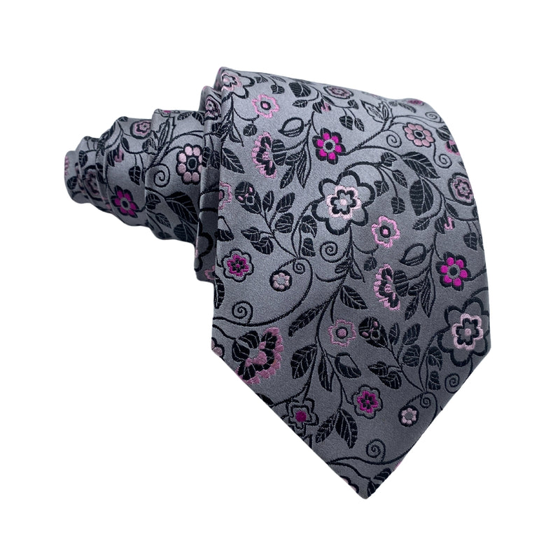 Pink Shades Pure Silk Floral Pattern Men's Tie by Thomas Nash