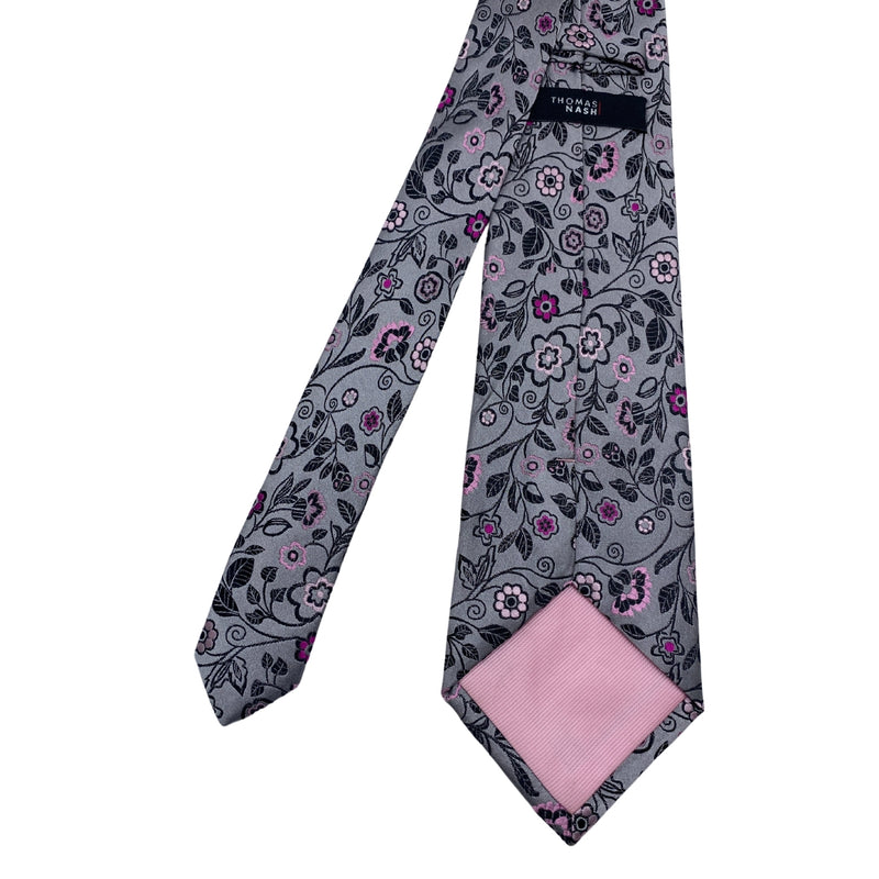 Pink Shades Pure Silk Floral Pattern Men's Tie by Thomas Nash