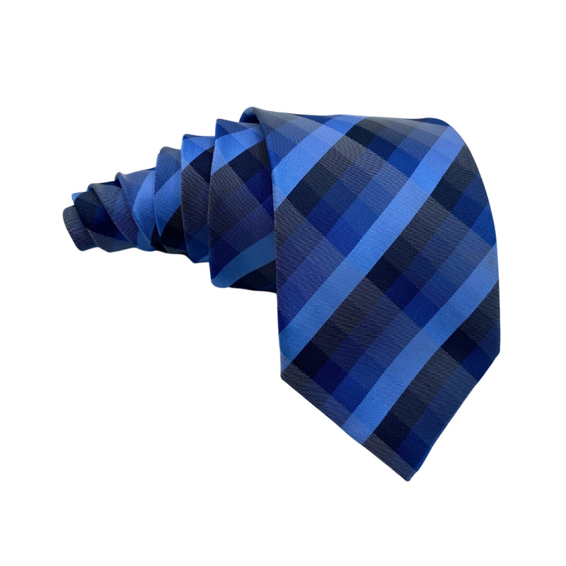 Shades of Blue Plaid Pattern Men's Tie