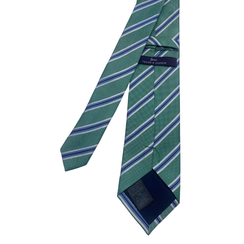 Tailor & Cutter Green Blue Stripes Pattern Men's Tie