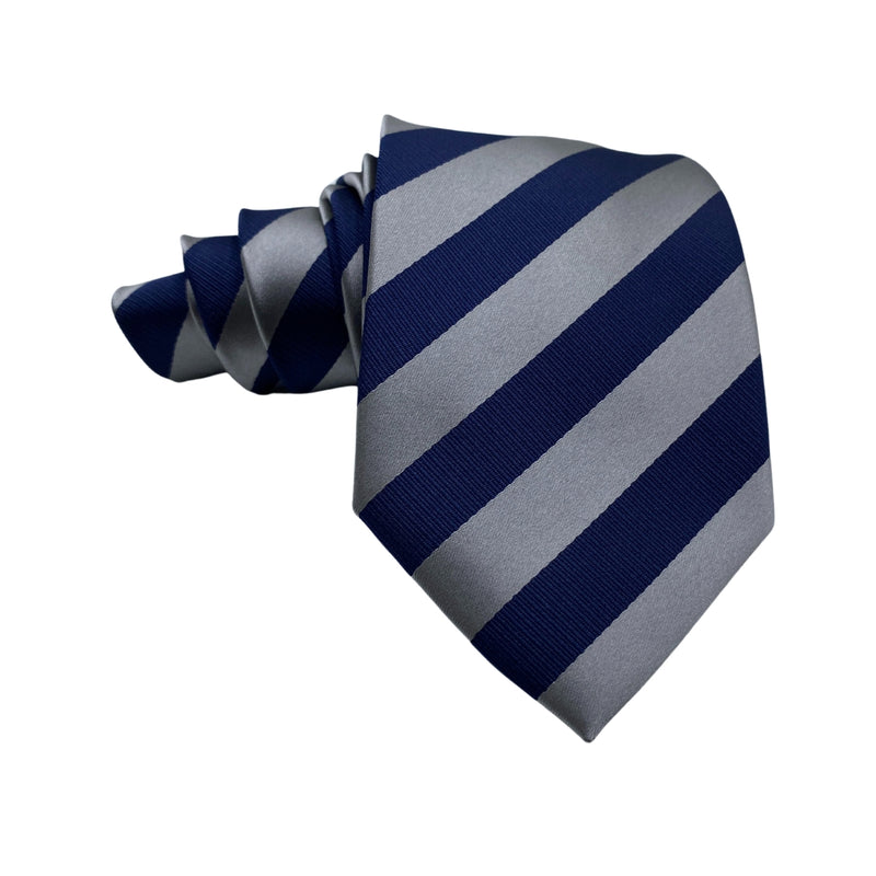 Elegant Dark Blue and Gray Striped Silk Men's Tie