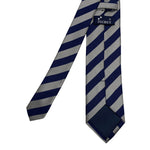 Elegant Dark Blue and Gray Striped Silk Men's Tie