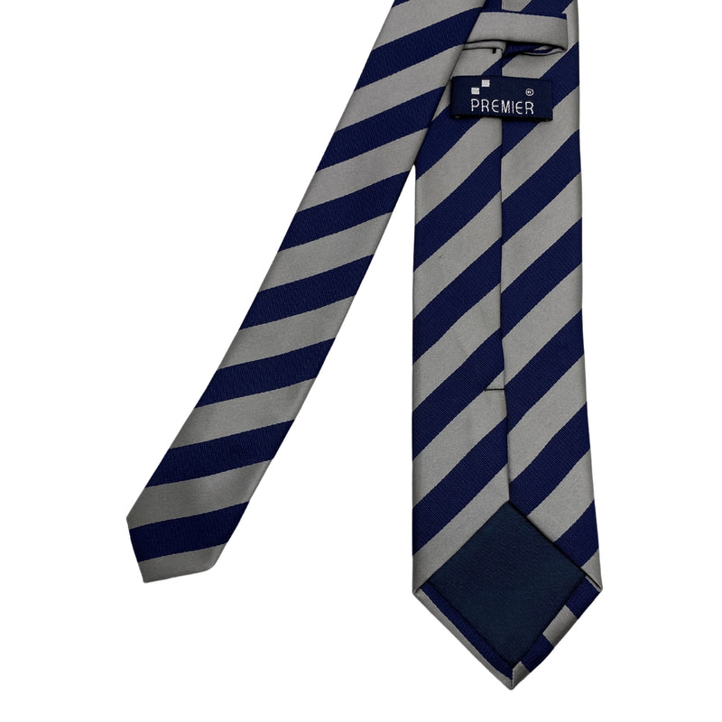 Elegant Dark Blue and Gray Striped Silk Men's Tie
