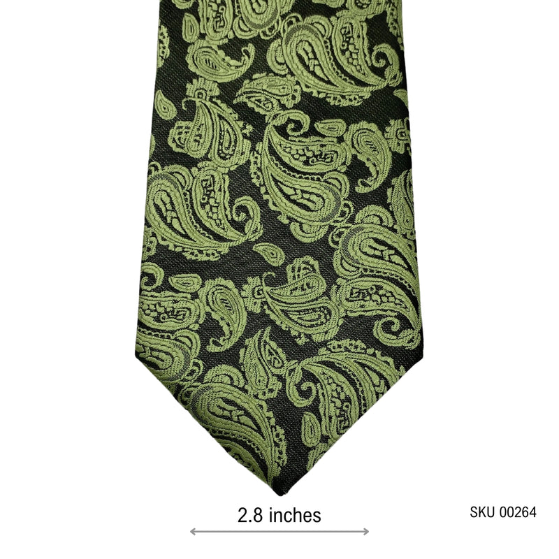 Men's Green and Black Paisley Pattern Slim Tie