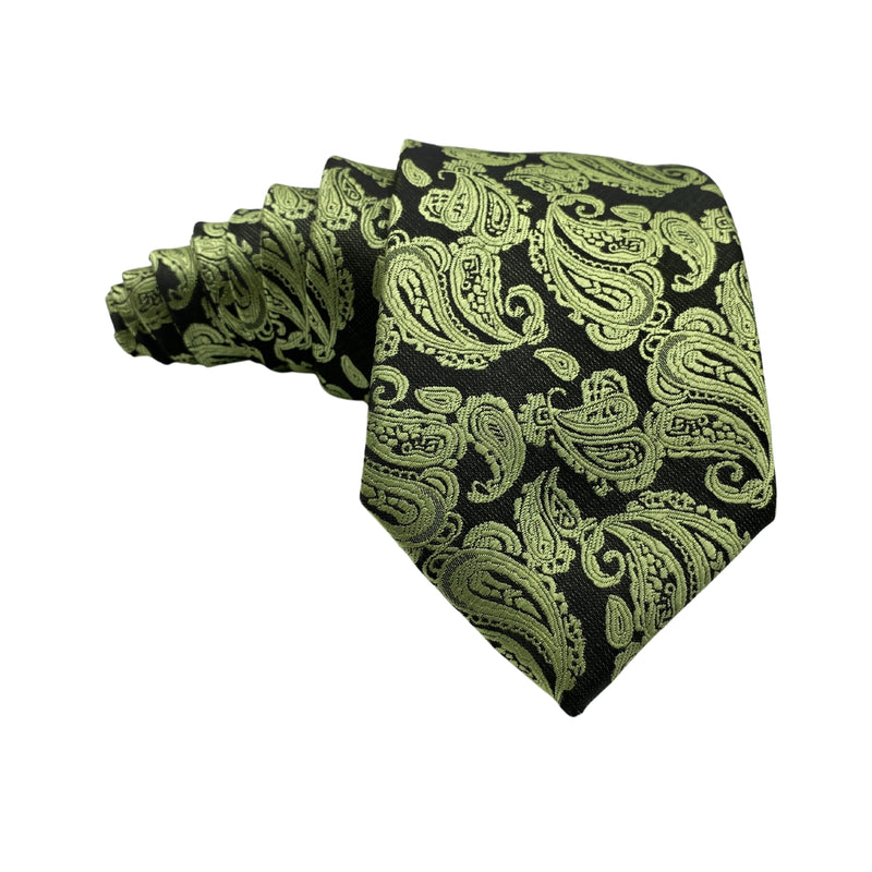 Men's Green and Black Paisley Pattern Slim Tie