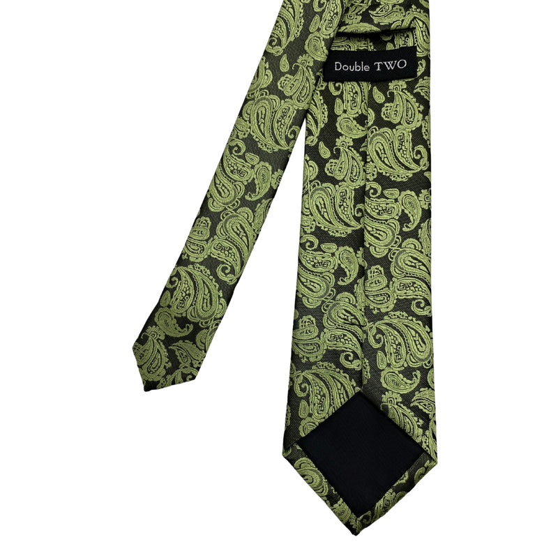 Men's Green and Black Paisley Pattern Slim Tie