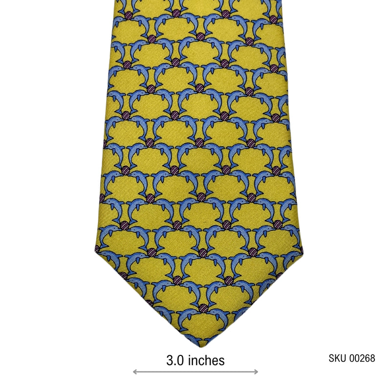 Men's Yellow Silk Dolphin Pattern Tie