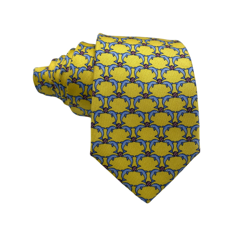 Men's Yellow Silk Dolphin Pattern Tie