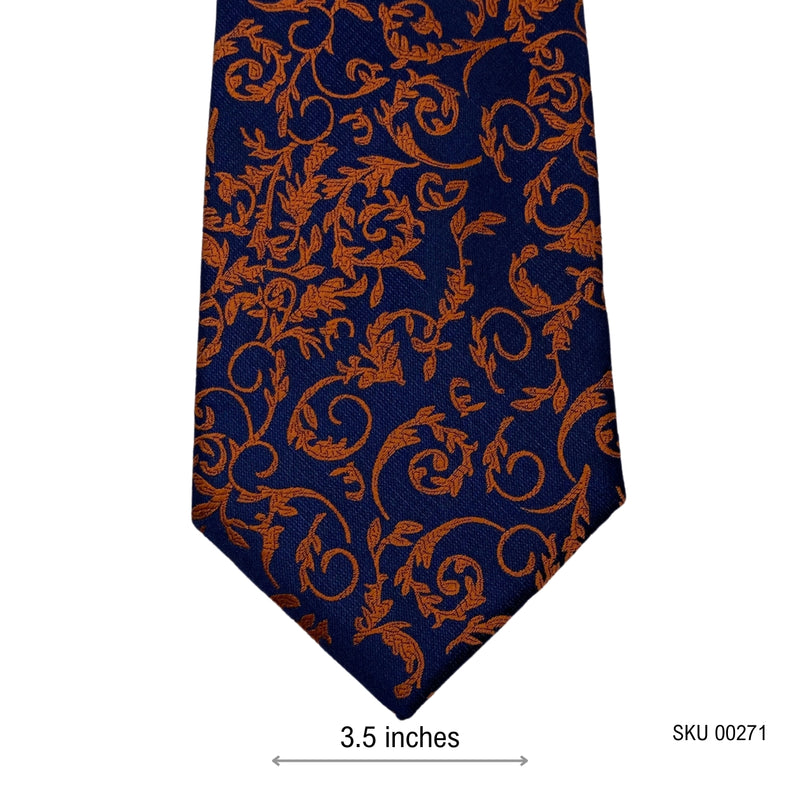 Hisdern Men's Navy and Burnt Orange Floral Tie