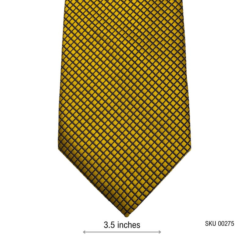 Hisdern Men's Yellow Geometric Grid Pattern Tie