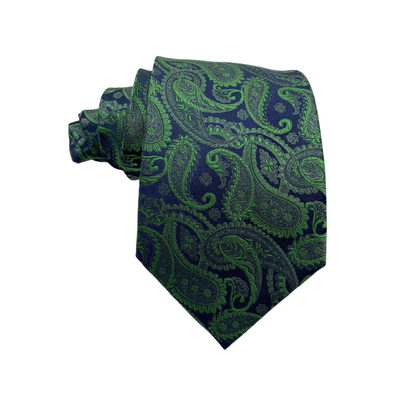 Paul Malone Men's Navy and Green Paisley Tie