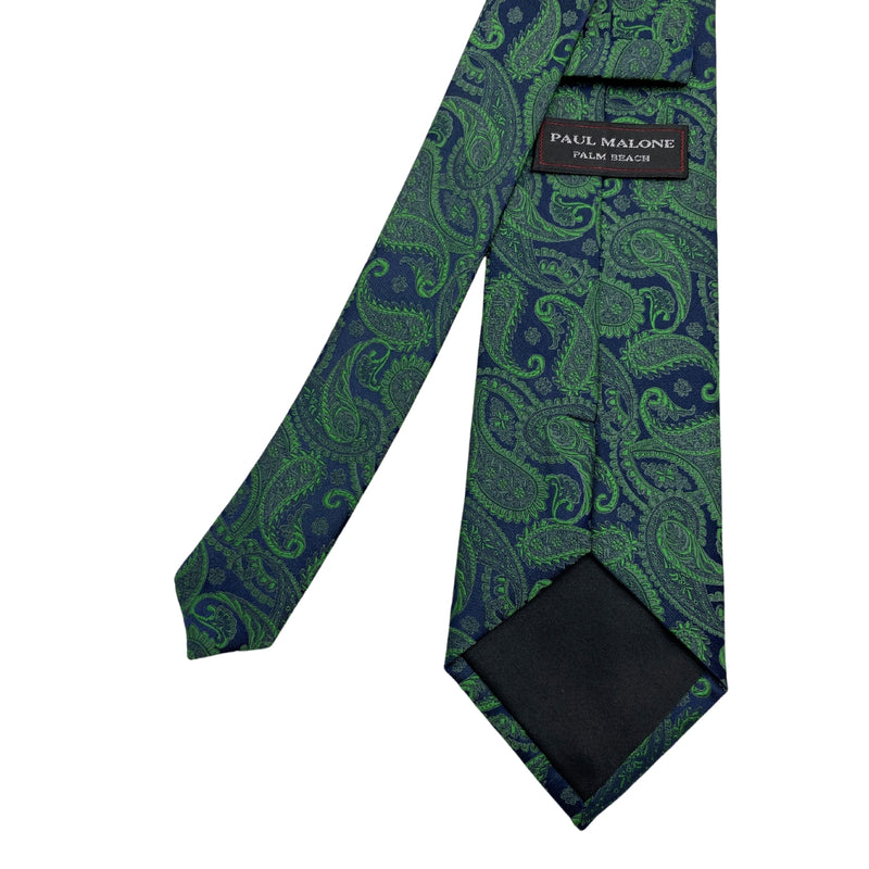Paul Malone Men's Navy and Green Paisley Tie
