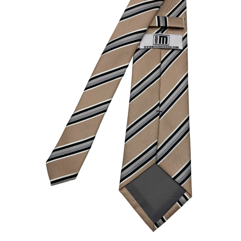 Men's Striped Tie in Beige, Black and Silver