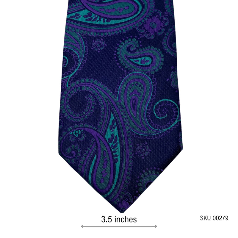 HISDERN Men's Paisley Tie in Navy Blue and Teal