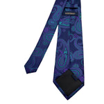 HISDERN Men's Paisley Tie in Navy Blue and Teal