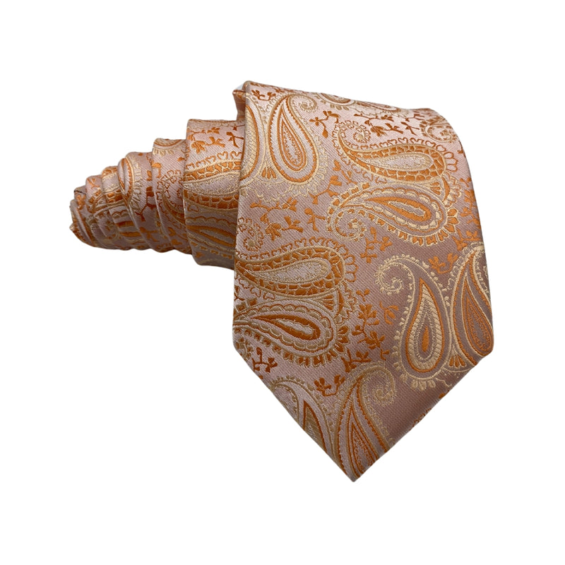 Men's Orange and Gold Paisley Silk Tie