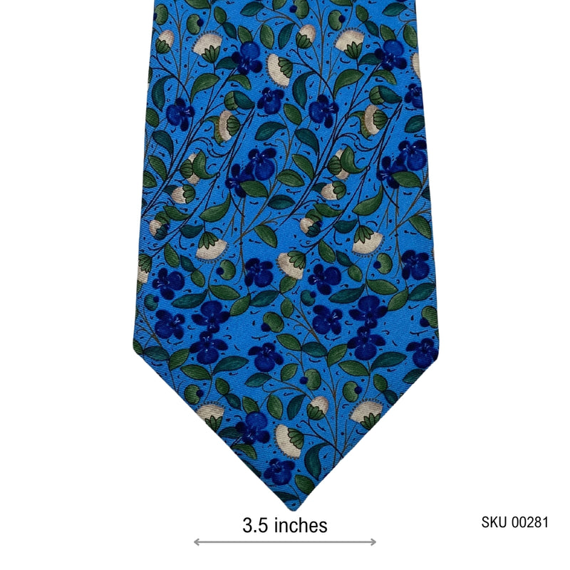 Men's Blue Floral and Leaf Print Silk Tie
