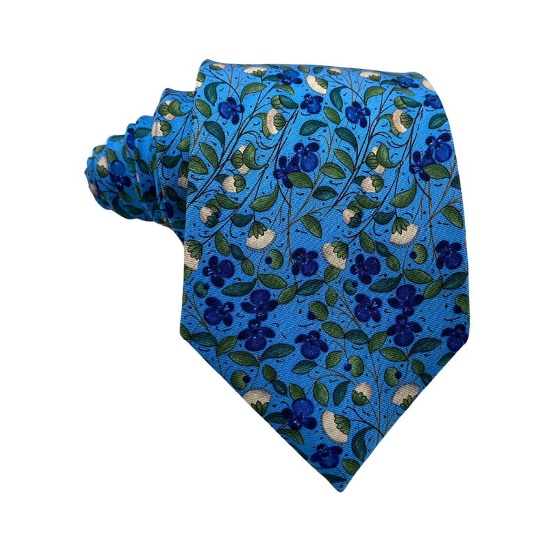 Men's Blue Floral and Leaf Print Silk Tie