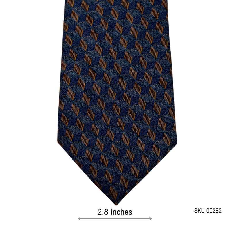 Men's Geometric Cube Pattern Silk Tie in Navy and Gold