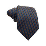 Men's Geometric Cube Pattern Silk Tie in Navy and Gold