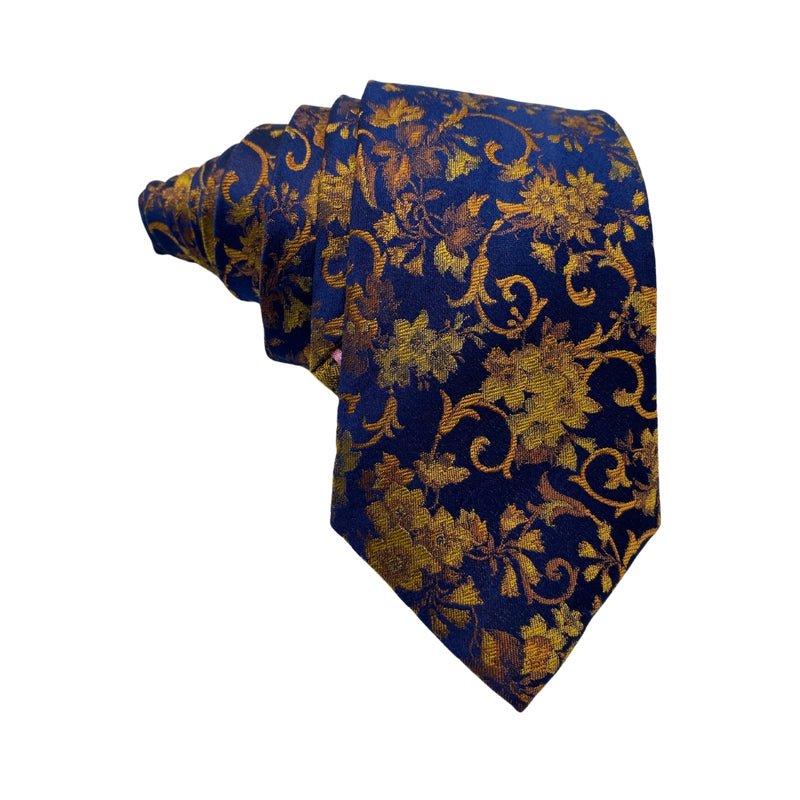 STVDIO by Jeff Banks Men's Navy and Gold Floral Tie