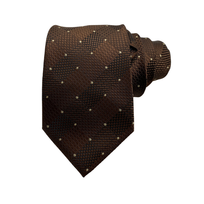 HISDERN Men's Brown Polka Dot Tie