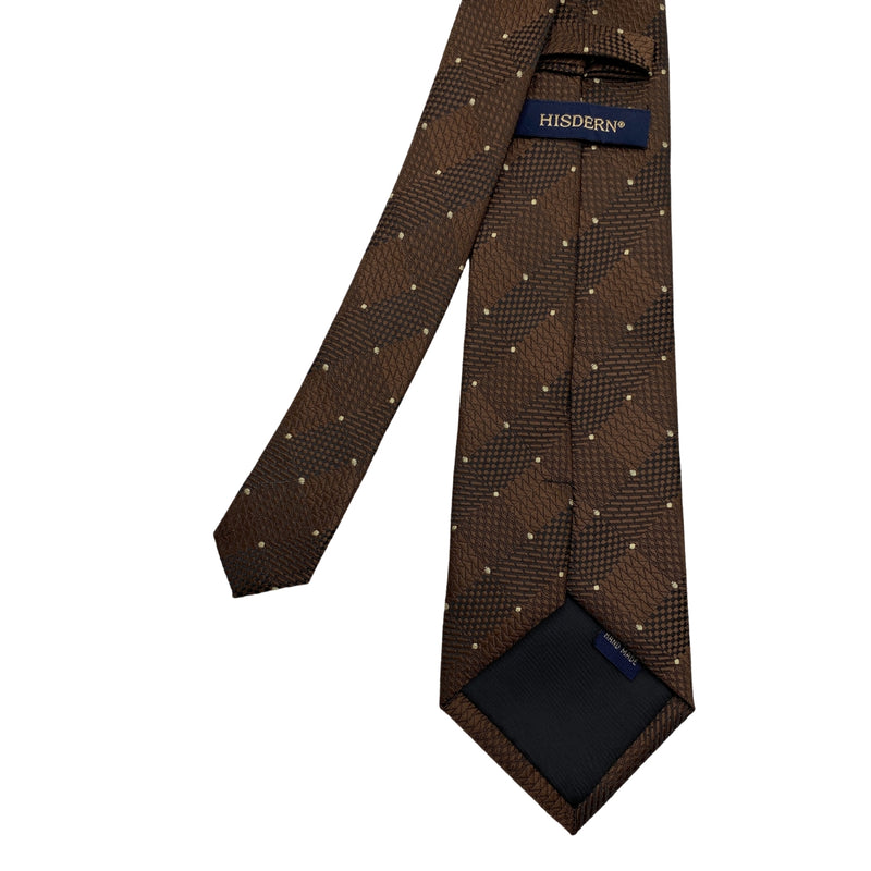 HISDERN Men's Brown Polka Dot Tie