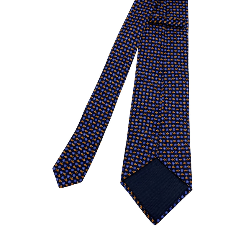 Men's Silk Tie in Navy with Orange Fish Pattern