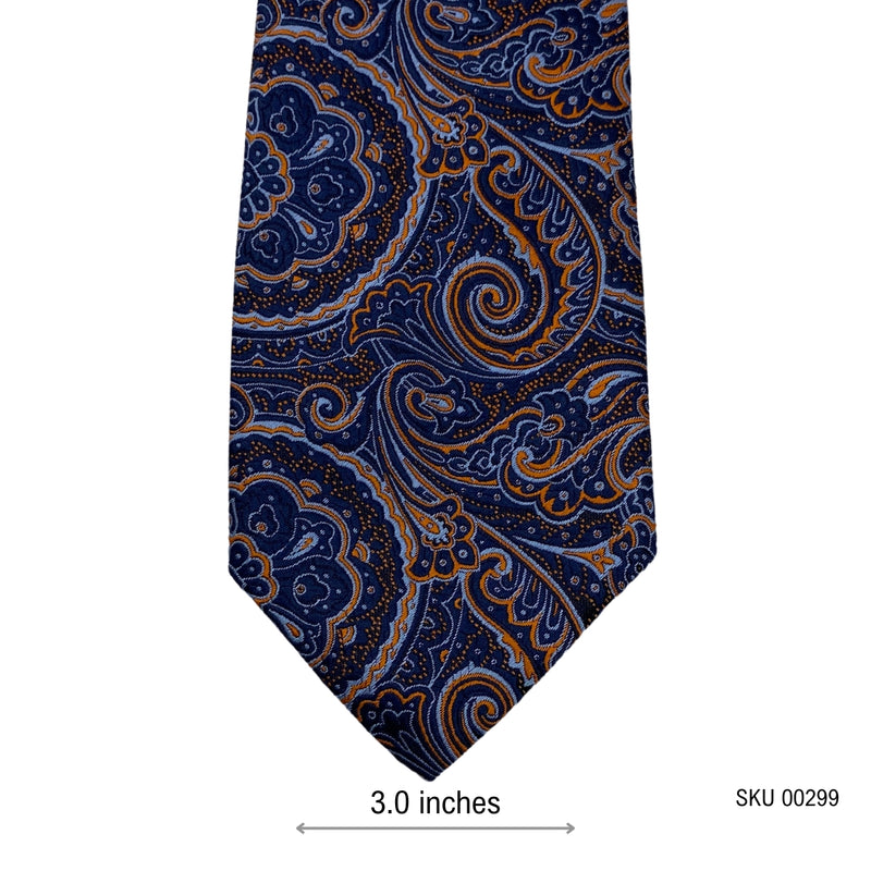 Men's Navy and Orange Paisley Tie