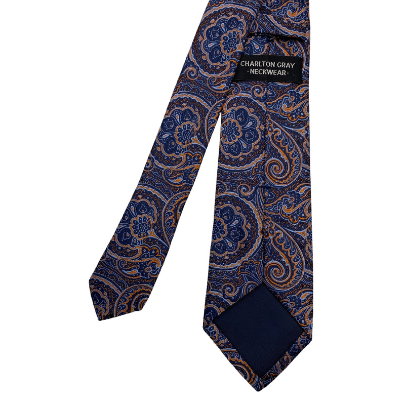 Men's Navy and Orange Paisley Tie