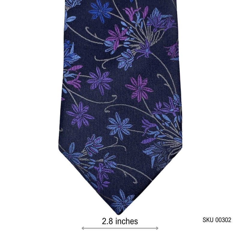 STVDIO by Jeff Banks Men's Floral Silk Tie in Navy and Purple