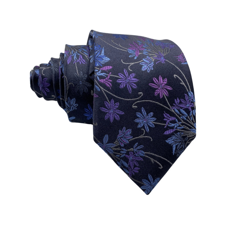STVDIO by Jeff Banks Men's Floral Silk Tie in Navy and Purple