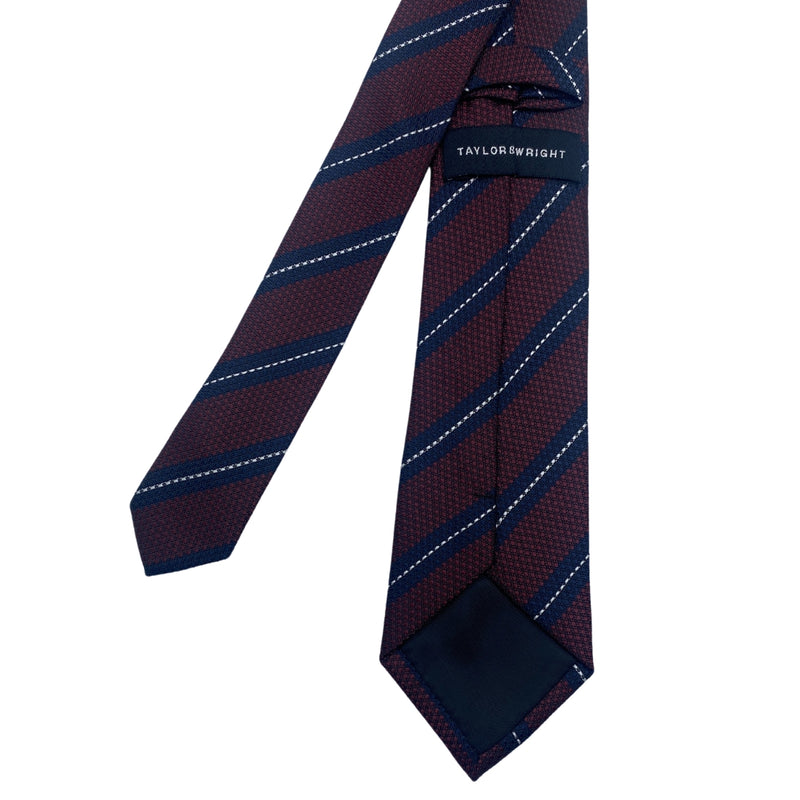 Taylor & Wright Men's Striped Tie – Burgundy & Navy Blue
