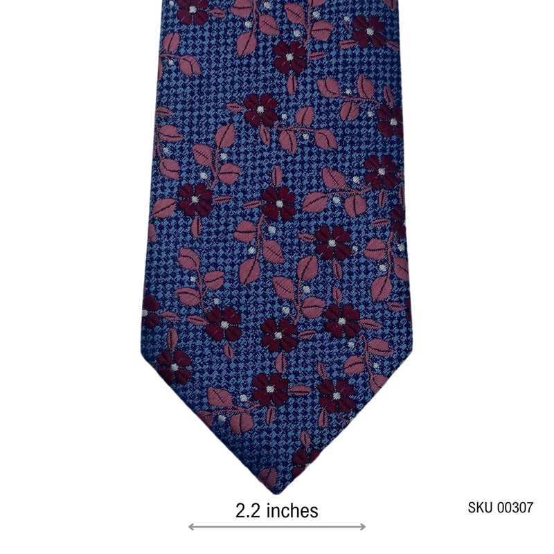 NEXT Men's Floral Tie – Blue with Red & Pink Flowers | Slim 2.2" Width