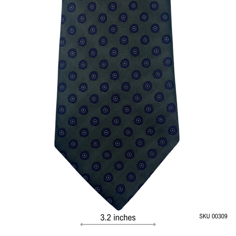 TU Men's Green Patterned Tie – Blue Circle Design