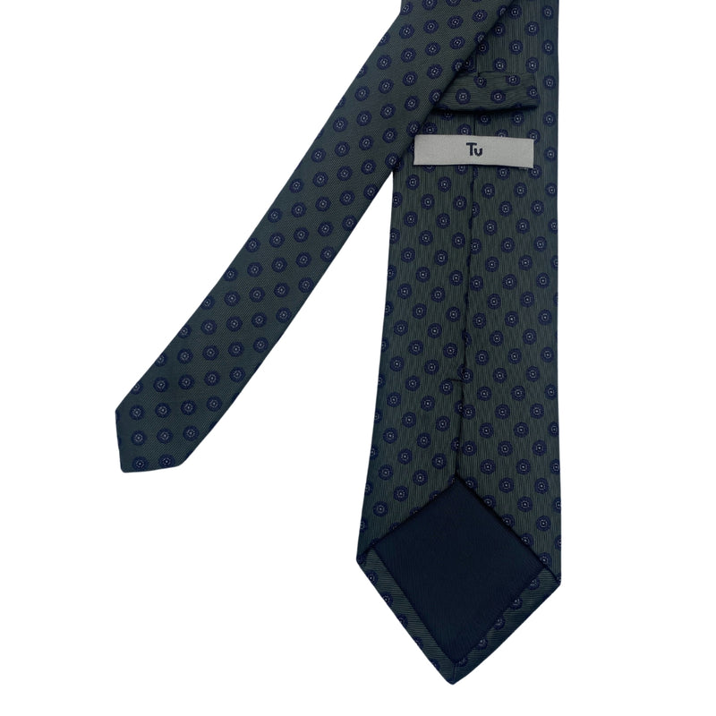 TU Men's Green Patterned Tie – Blue Circle Design