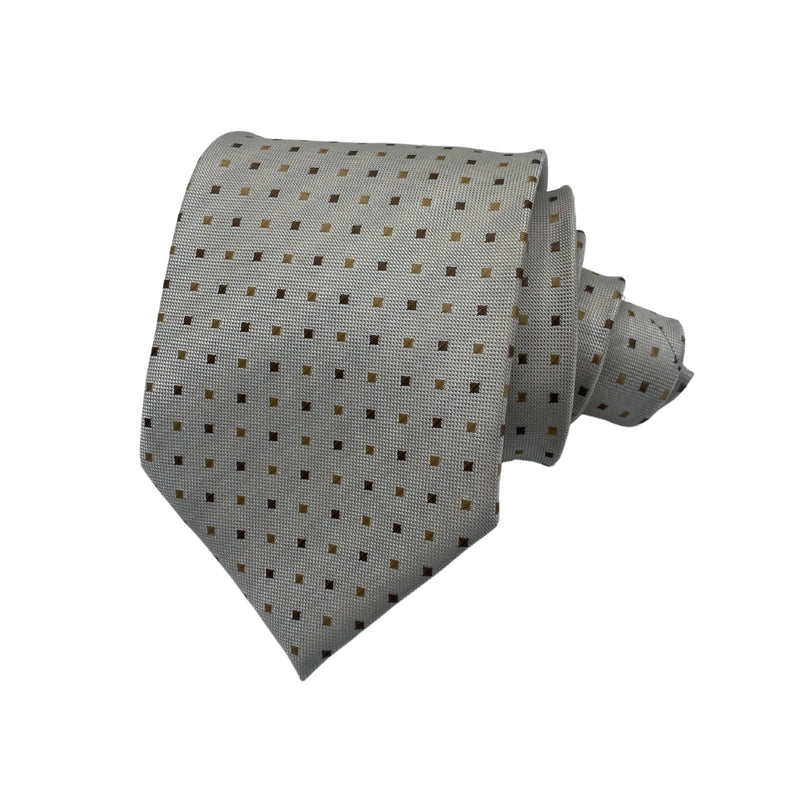 NEXT Men's Beige Geometric Tie – Brown Square Pattern