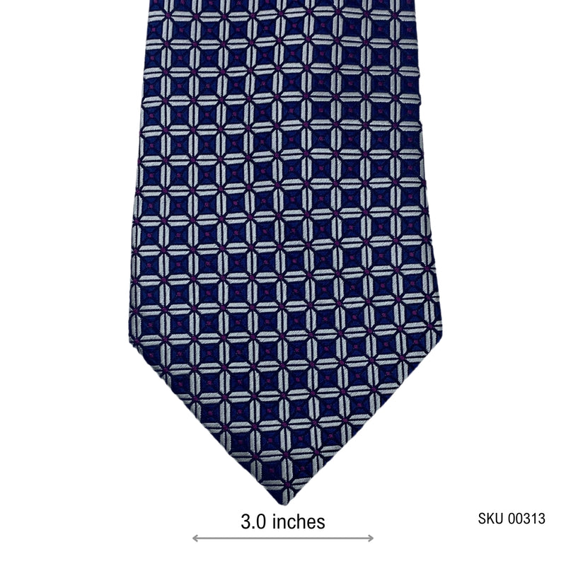 Men's Geometric Tie Blue & White Pattern