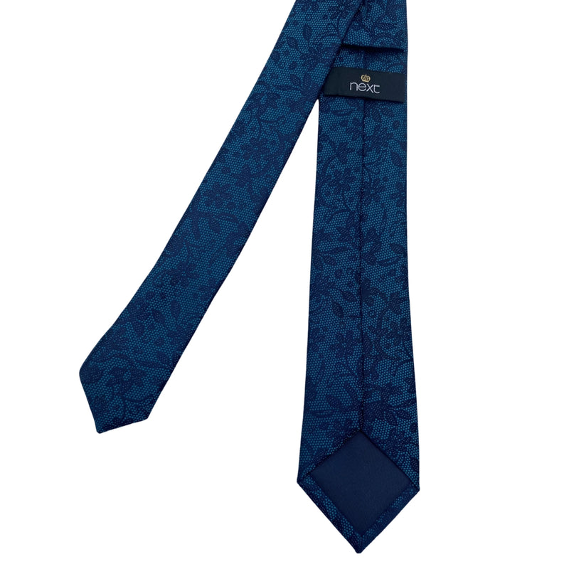 NEXT Men's Teal Floral Tie – Dark Blue Leaf Pattern