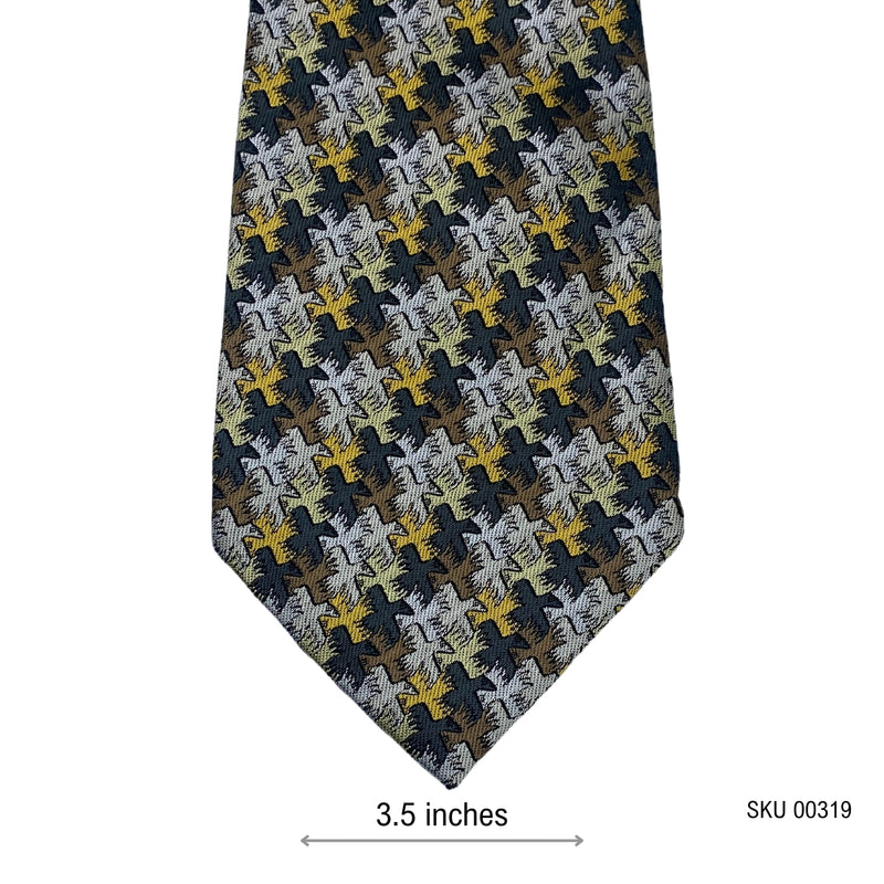 Men's Silk Houndstooth Tie – Black, Yellow & Brown