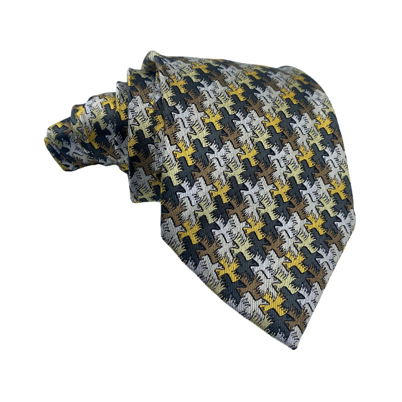 Men's Silk Houndstooth Tie – Black, Yellow & Brown
