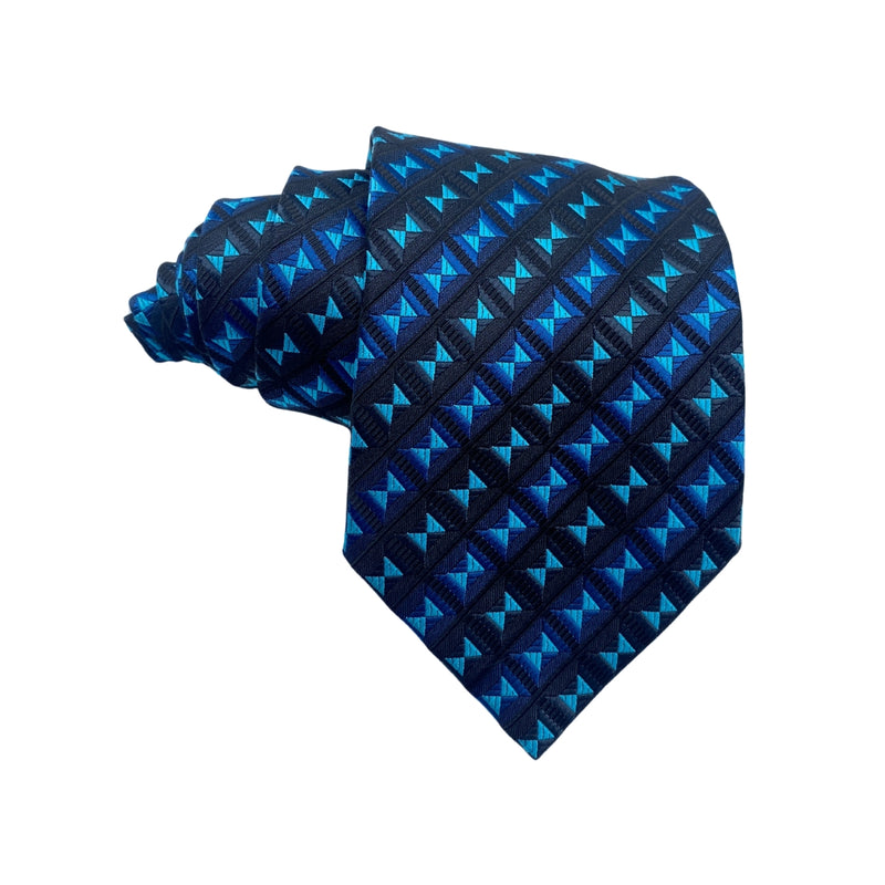 FOLKESPEARE Men's Geometric Tie – Blue & Teal Triangle Pattern