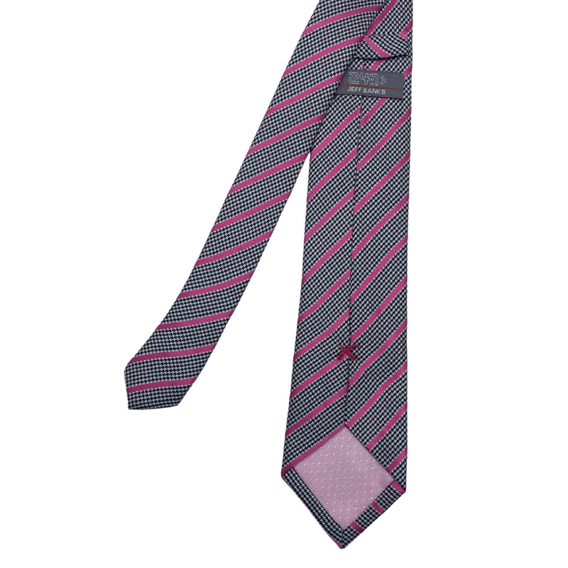 Jeff Banks Men's Striped Tie Pink & Houndstooth Pattern