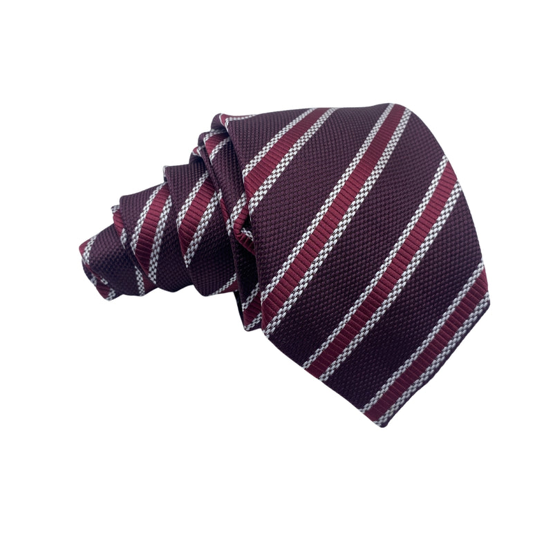 PREMIER Men's Striped Tie – Maroon and White