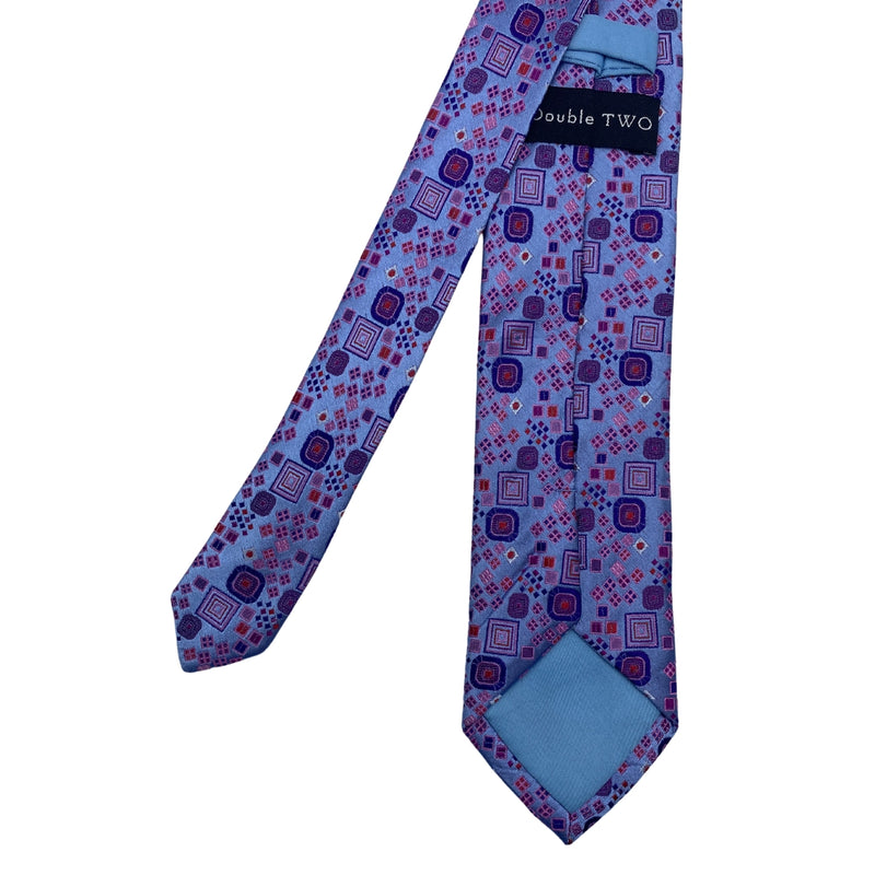 Double TWO Men's Geometric Tie – Light Blue with Purple & Red Pattern