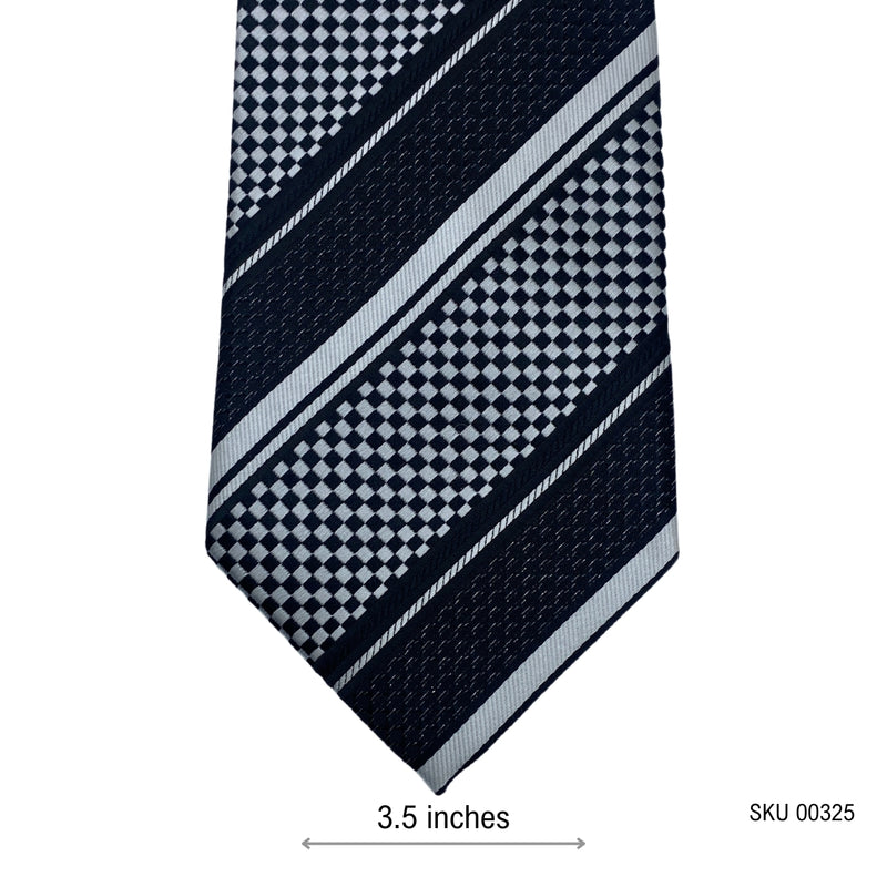 HISDERN Men's Geometric Tie – Navy, White & Gray Stripes
