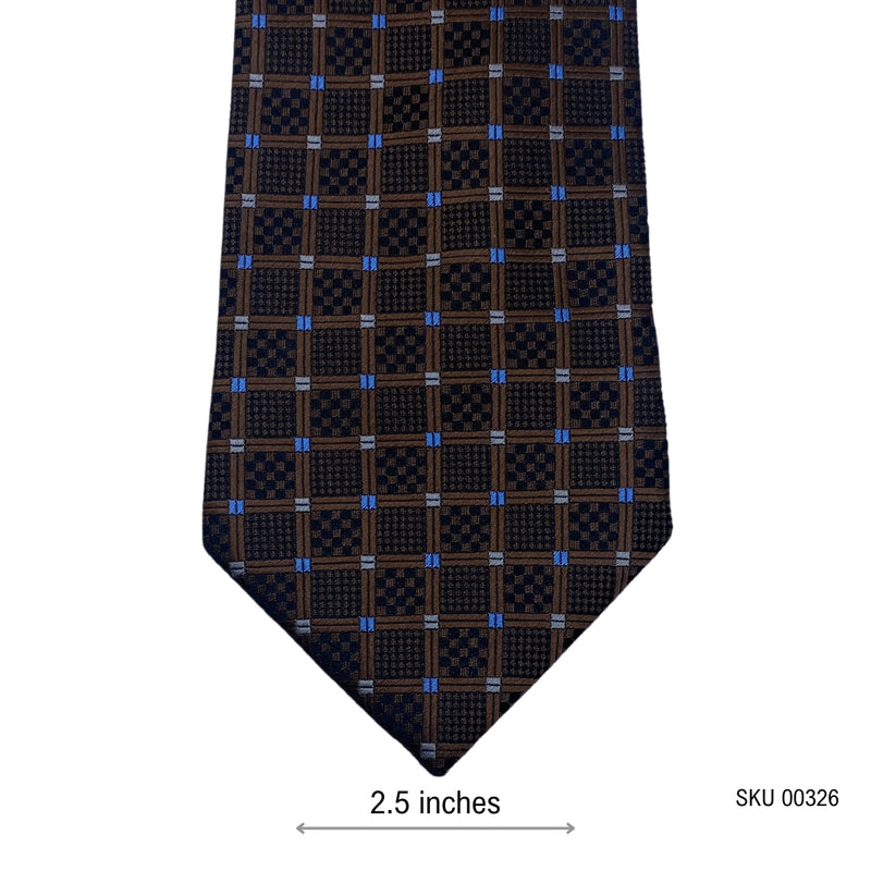 Taylor & Wright Men's Geometric Tie – Brown, Black & Blue Grid Pattern