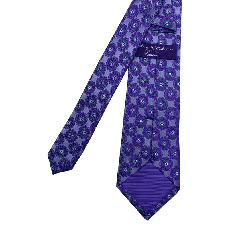 Men's Floral Geometric Tie – Blue with Purple & Green Motifs