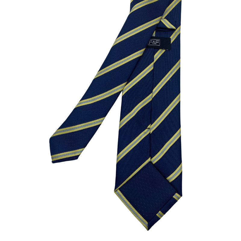 F&F Men's Navy Yellow Striped Pattern Tie