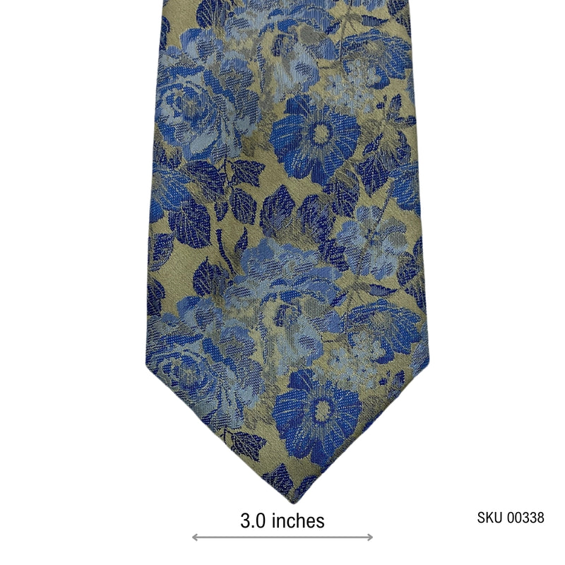 STVDIO JEFF BANKS Men's Floral Silk Tie Gold & Blue Pattern